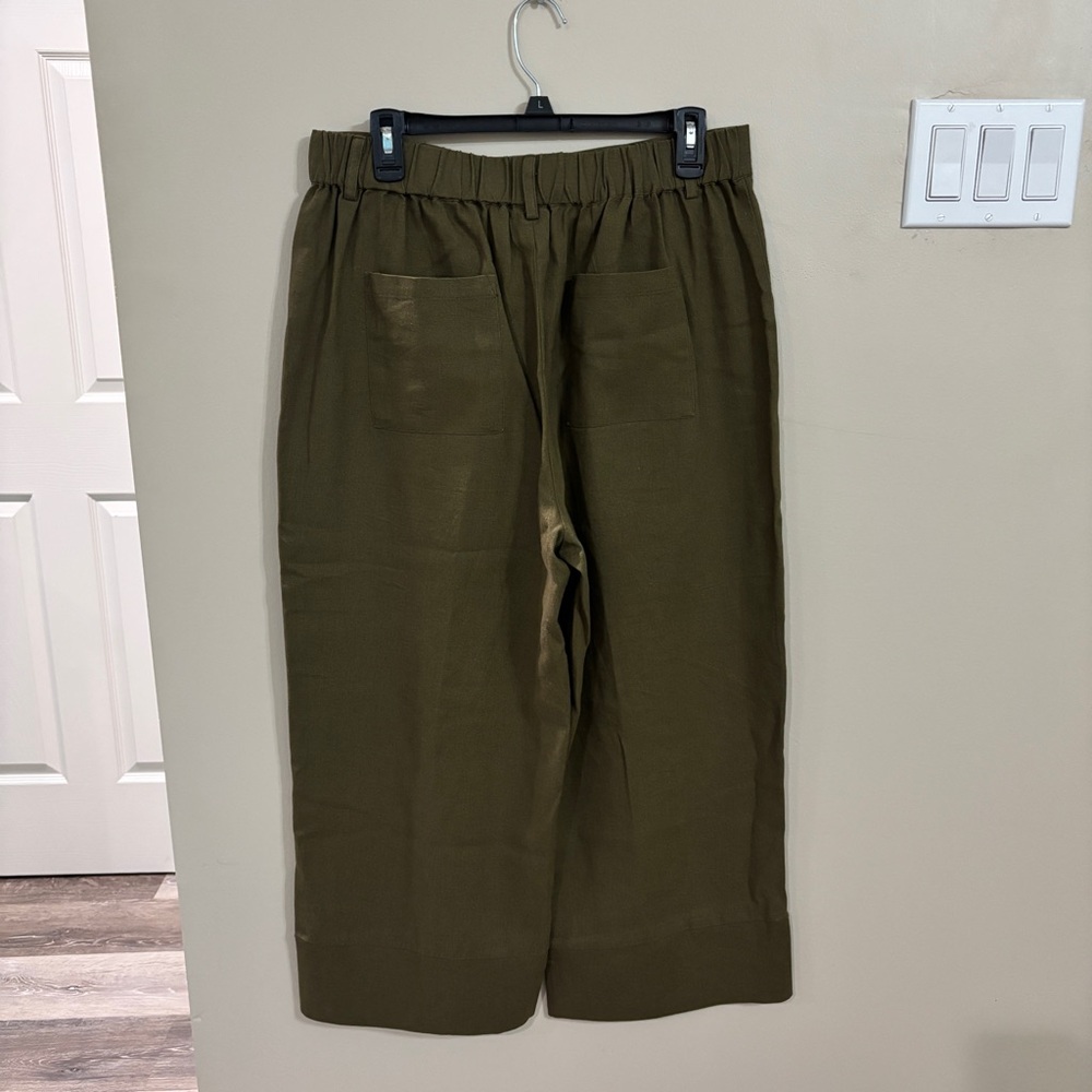 Olive Green Wide Leg Linen Trousers - Picture 3 of 5
